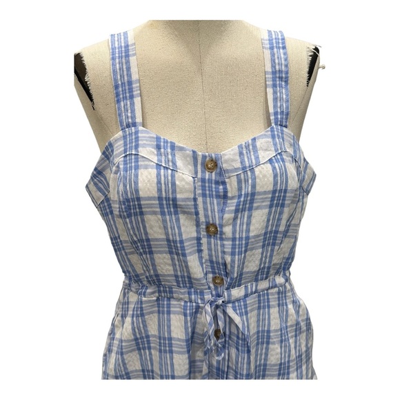 Lulu’s Idyllic Image Blue Plaid burton up mid dress with pockets M - Picture 5 of 12